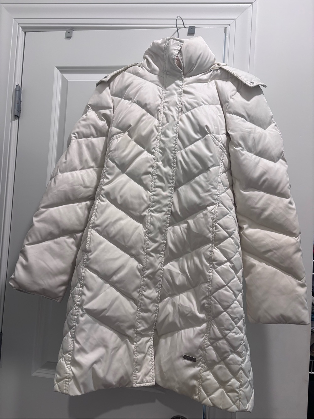 Kenneth Cole Cream Quilted Long Puffer Coat